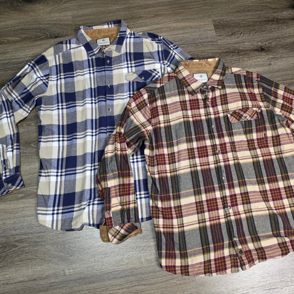 Legendary Whitetails Mens 2XT Flannel Shirt Lot 2 Blue Burgundy Plaid Corduroy